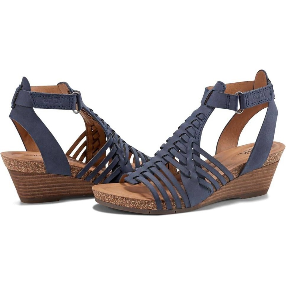 Earth Womens Hattie Fisherman Wedge Sandals Dark Blue Leather Strappy Size 8.5 - Picture 2 of 6